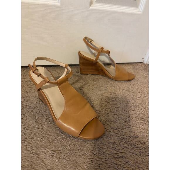 Cole Haan Maddie Open Toe Wedges tan sz 8 - Picture 1 of 9